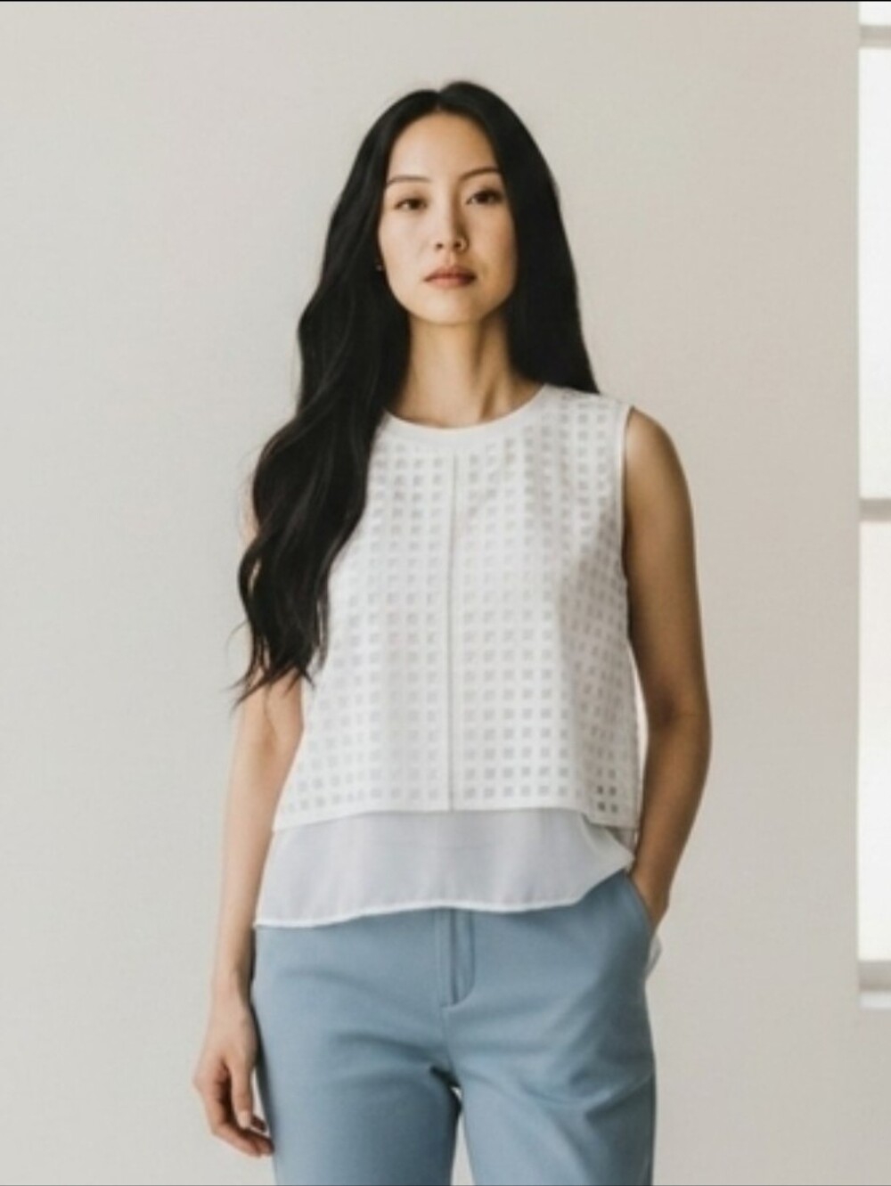Worthington Sleeveless Layered Blouse White Medium